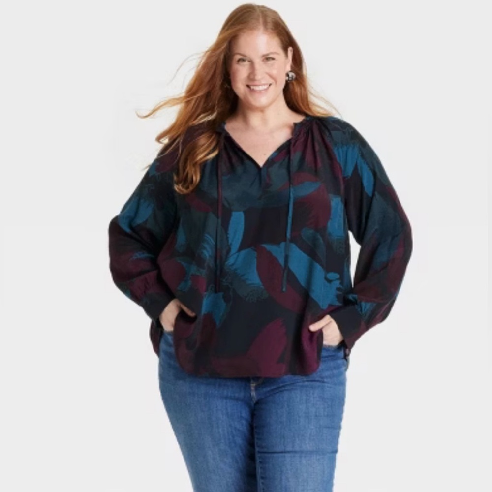 AVA & VIV Long Sleeve Floral Blouse – Size XL – NWT